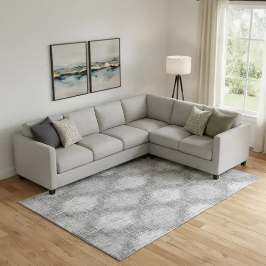 Gray And Silver Ikat Washable Area Rug With UV Protection Photo 1