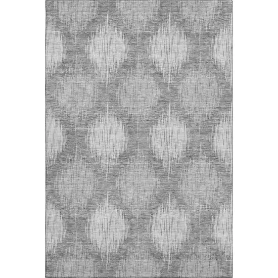 Gray And Silver Ikat Washable Area Rug With UV Protection Photo 1