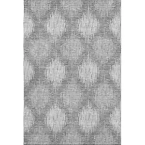 Photo of Gray And Silver Ikat Washable Area Rug With UV Protection