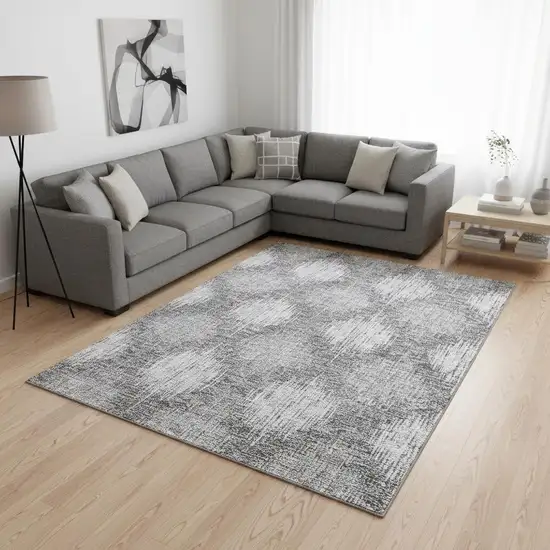 Gray And Silver Ikat Washable Area Rug With UV Protection Photo 2