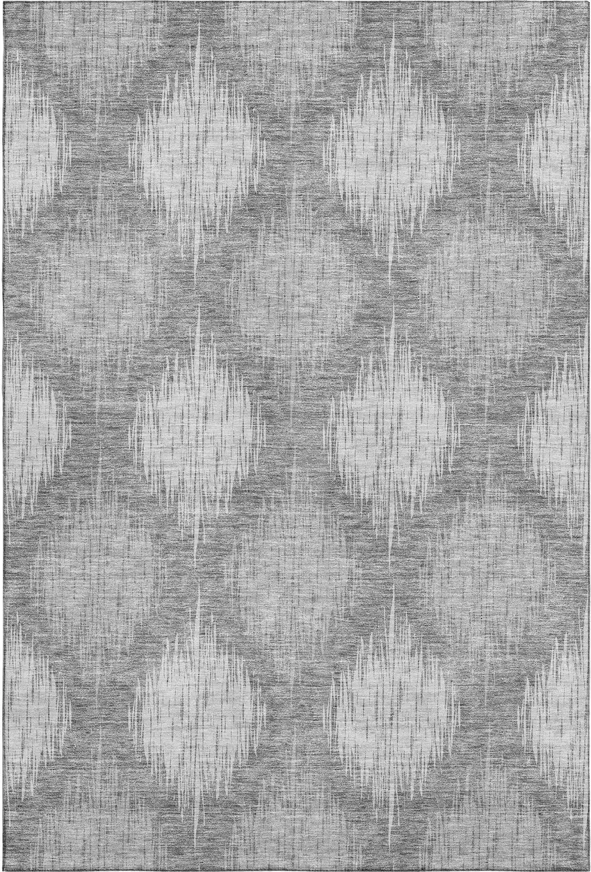 Gray And Silver Ikat Washable Area Rug With UV Protection Photo 1