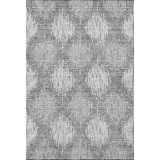 Gray And Silver Ikat Washable Area Rug With UV Protection Photo 4