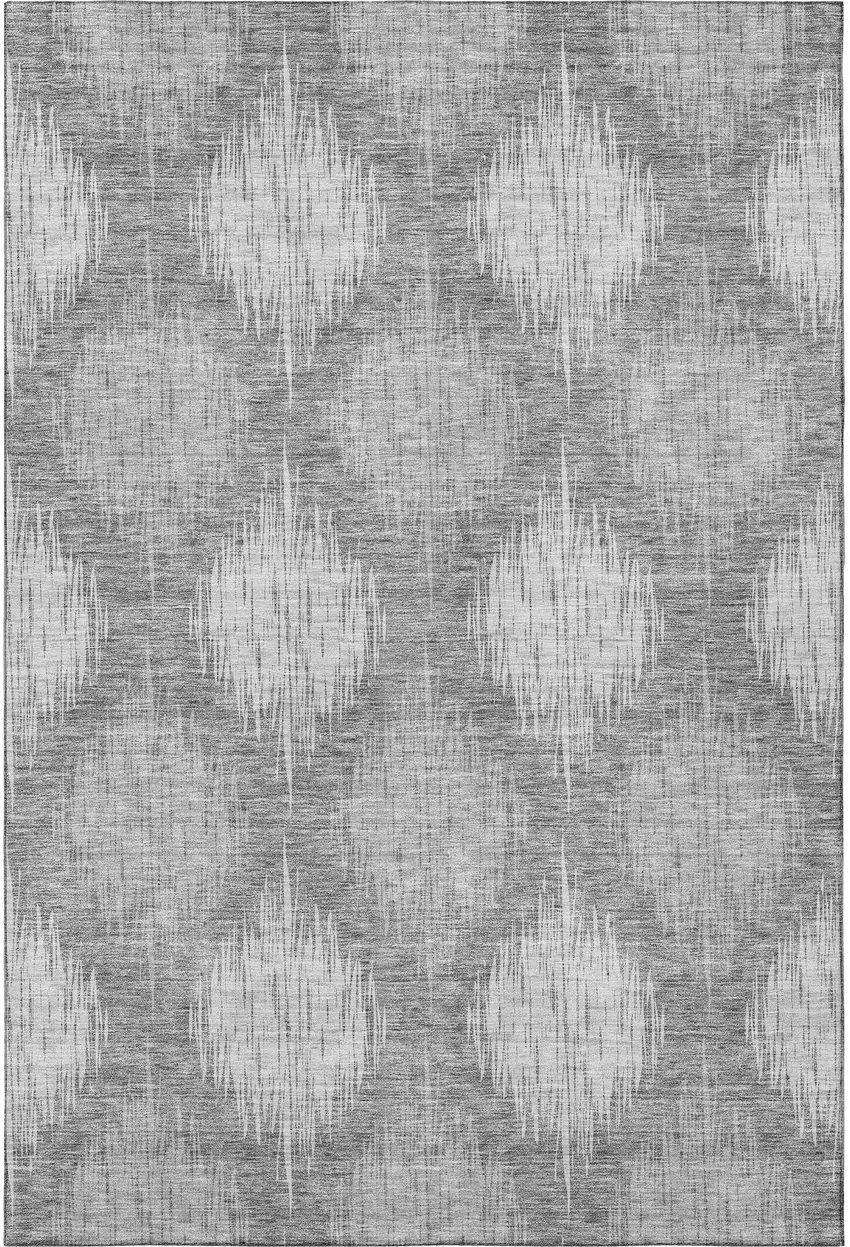 Gray And Silver Ikat Washable Area Rug With UV Protection Photo 4