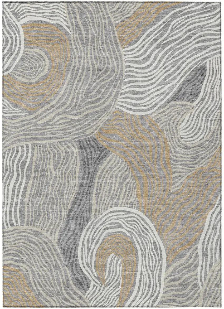 Gray And Silver Ikat Washable Indoor Outdoor Area Rug Photo 1