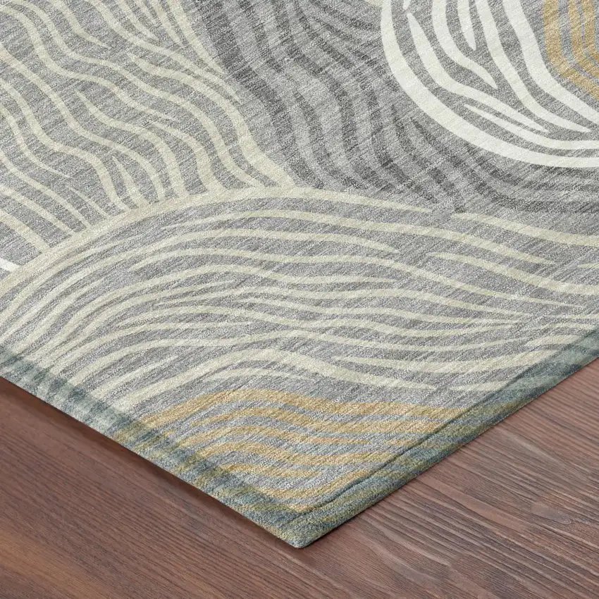 Gray And Silver Ikat Washable Indoor Outdoor Area Rug Photo 4