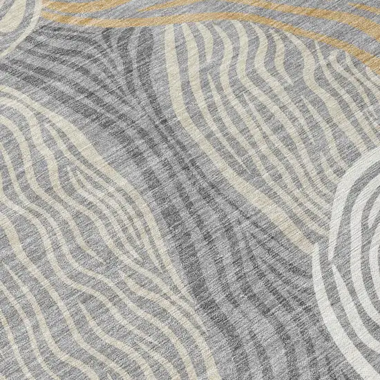 Gray And Silver Ikat Washable Indoor Outdoor Area Rug Photo 5