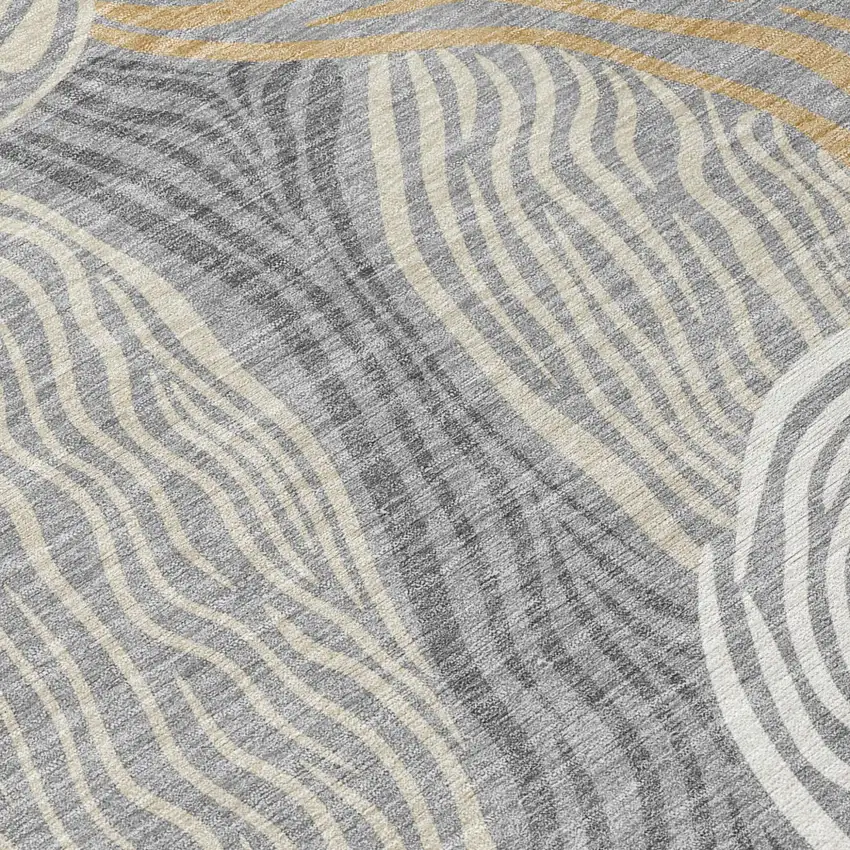 Gray And Silver Ikat Washable Indoor Outdoor Area Rug Photo 5