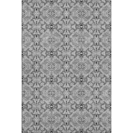 Gray And Silver Medallion Washable Area Rug With UV Protection Photo 1