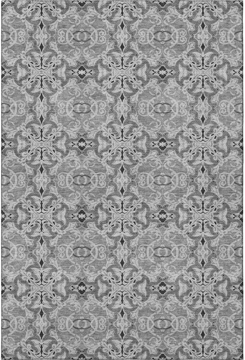 Gray And Silver Medallion Washable Area Rug With UV Protection Photo 3