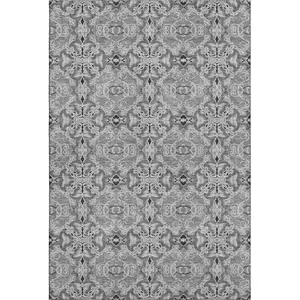 Photo of Gray And Silver Medallion Washable Area Rug With UV Protection
