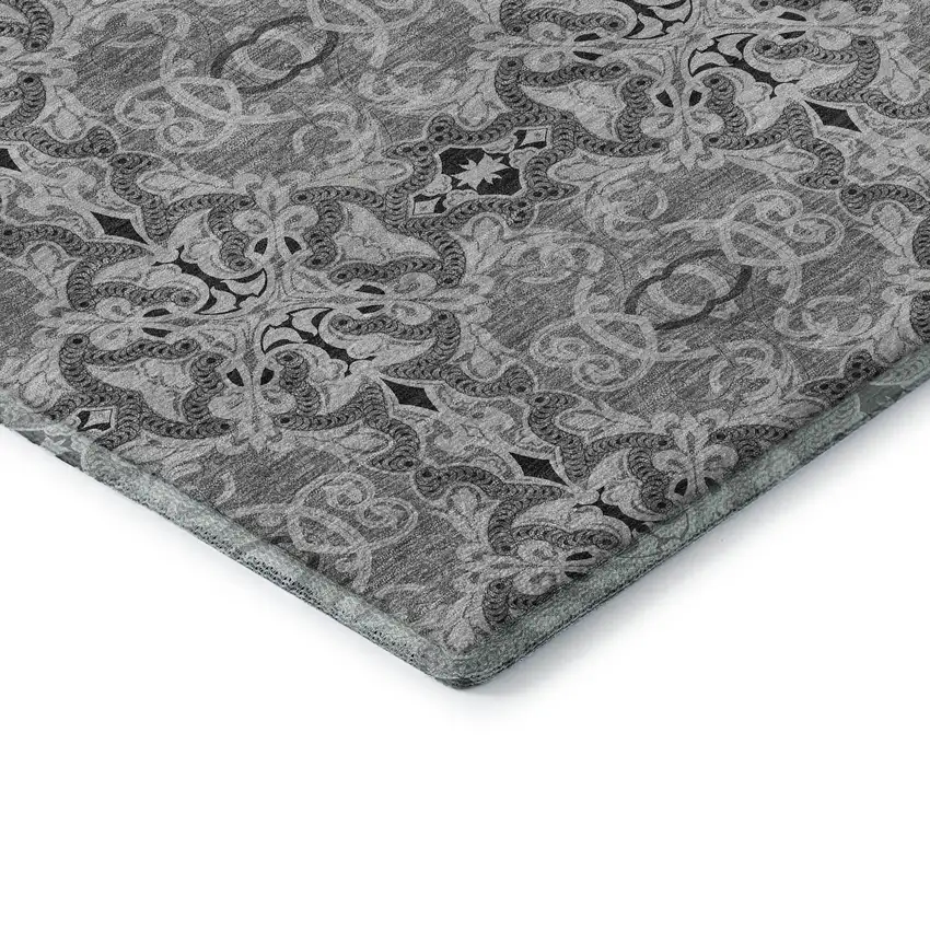 Gray And Silver Medallion Washable Area Rug With UV Protection Photo 8