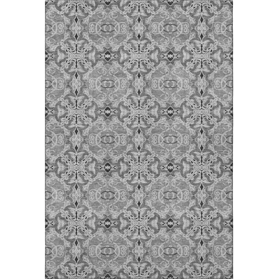 Gray And Silver Medallion Washable Area Rug With UV Protection Photo 4