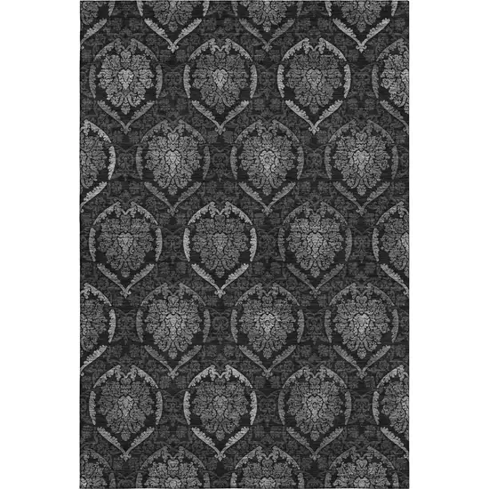 Gray And Silver Medallion Washable Area Rug With UV Protection Photo 1