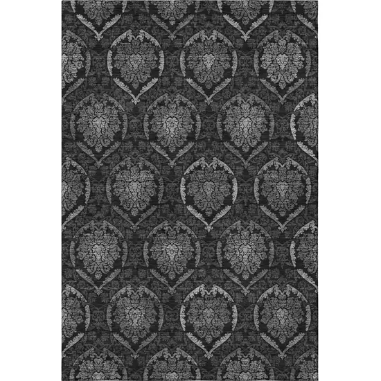 Gray And Silver Medallion Washable Area Rug With UV Protection Photo 4