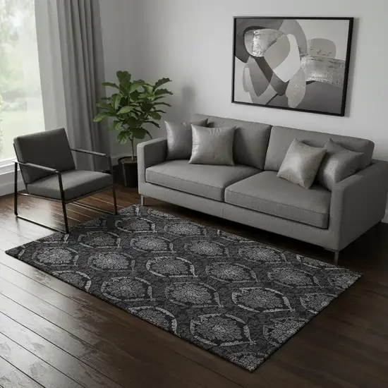 Gray And Silver Medallion Washable Area Rug With UV Protection Photo 1