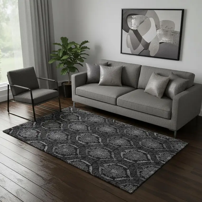 Gray And Silver Medallion Washable Area Rug With UV Protection Photo 1