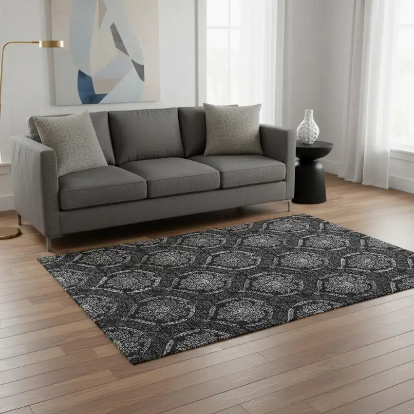 Gray And Silver Medallion Washable Area Rug With UV Protection Photo 2