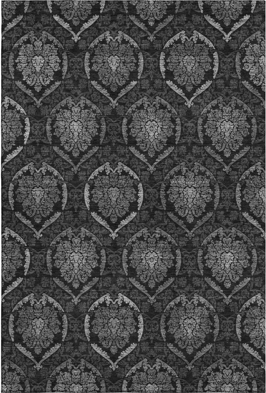 Gray And Silver Medallion Washable Area Rug With UV Protection Photo 1