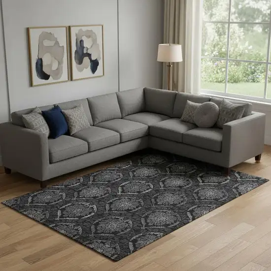 Gray And Silver Medallion Washable Area Rug With UV Protection Photo 1