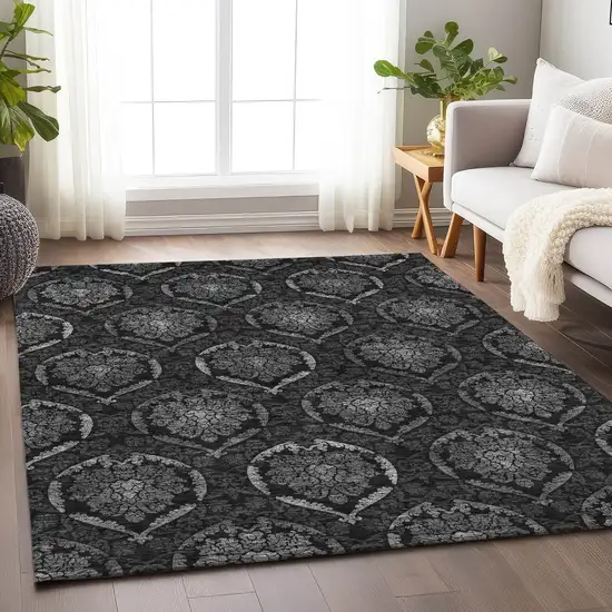 Gray And Silver Medallion Washable Area Rug With UV Protection Photo 6