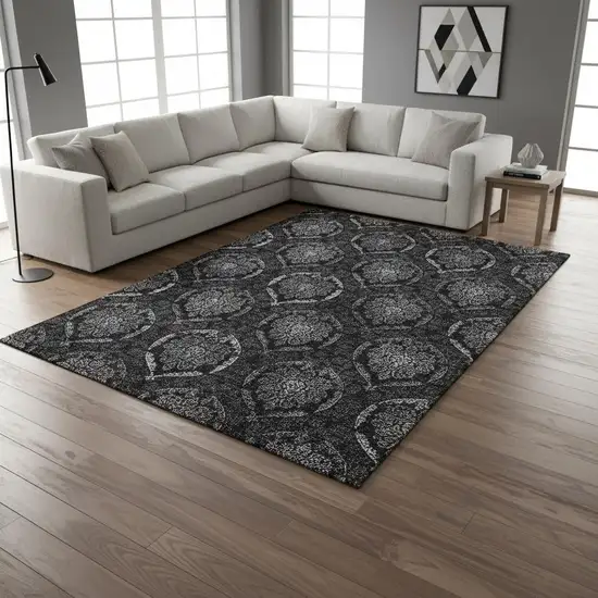 Gray And Silver Medallion Washable Area Rug With UV Protection Photo 2