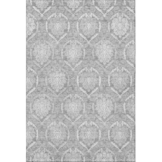 Gray And Silver Medallion Washable Area Rug With UV Protection Photo 3