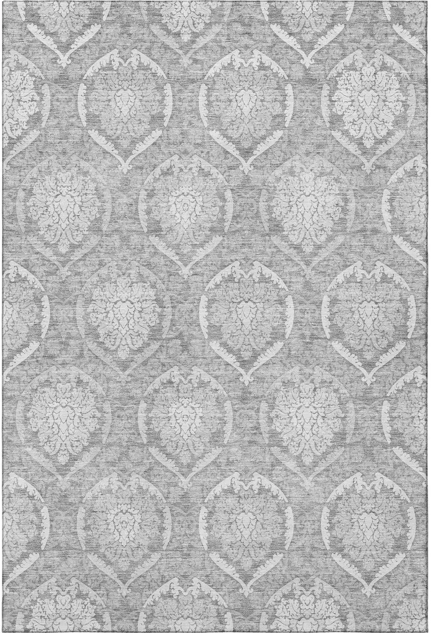 Gray And Silver Medallion Washable Area Rug With UV Protection Photo 3