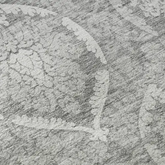 Gray And Silver Medallion Washable Area Rug With UV Protection Photo 9