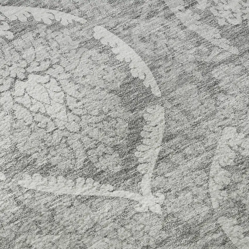 Gray And Silver Medallion Washable Area Rug With UV Protection Photo 9