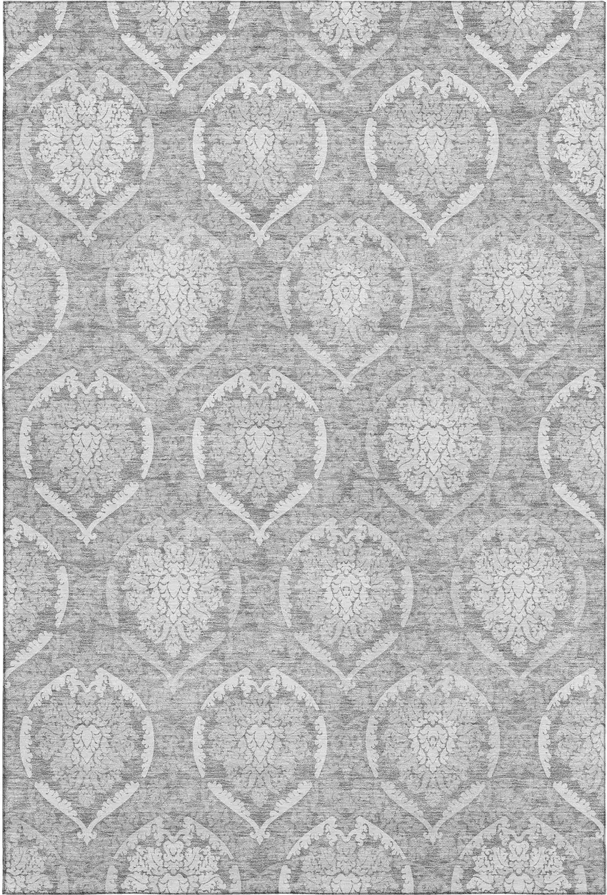 Gray And Silver Medallion Washable Area Rug With UV Protection Photo 1