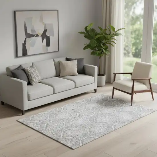 Gray And Silver Medallion Washable Area Rug With UV Protection Photo 1