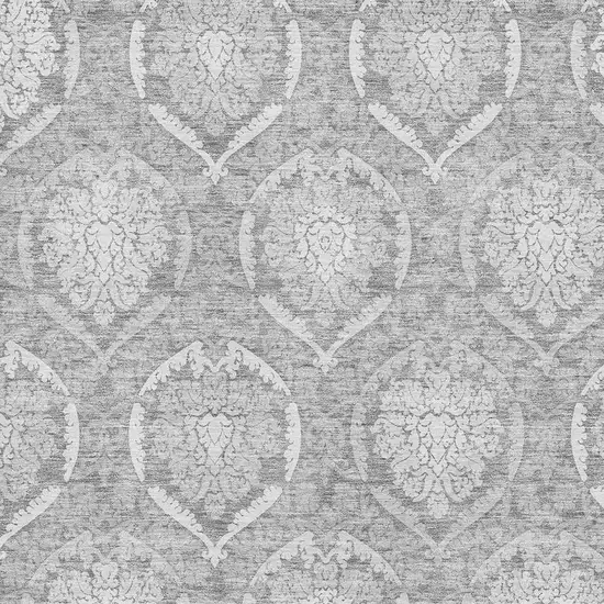 Gray And Silver Medallion Washable Area Rug With UV Protection Photo 3
