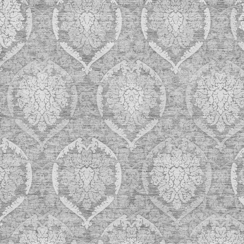 Gray And Silver Medallion Washable Area Rug With UV Protection Photo 3