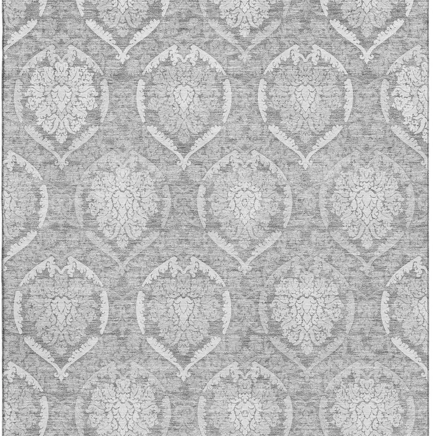 Gray And Silver Medallion Washable Area Rug With UV Protection Photo 4