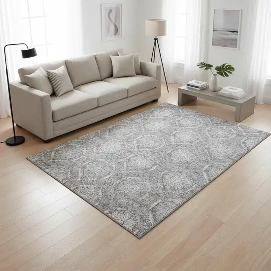 Gray And Silver Medallion Washable Area Rug With UV Protection Photo 2