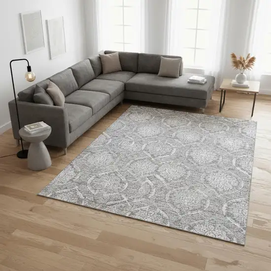 Gray And Silver Medallion Washable Area Rug With UV Protection Photo 2