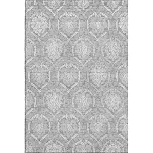Photo of Gray And Silver Medallion Washable Area Rug With UV Protection