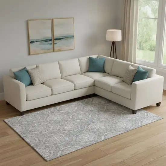 Gray And Silver Medallion Washable Area Rug With UV Protection Photo 1