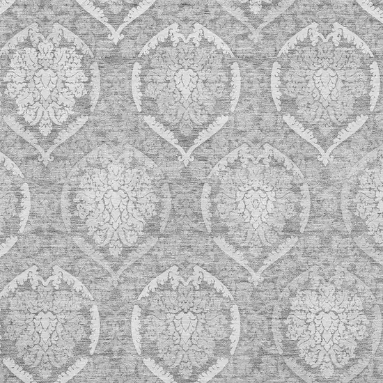 Gray And Silver Medallion Washable Area Rug With UV Protection Photo 3