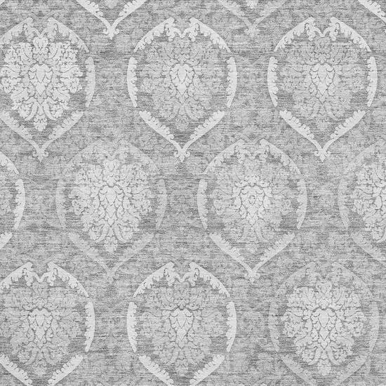 Gray And Silver Medallion Washable Area Rug With UV Protection Photo 3