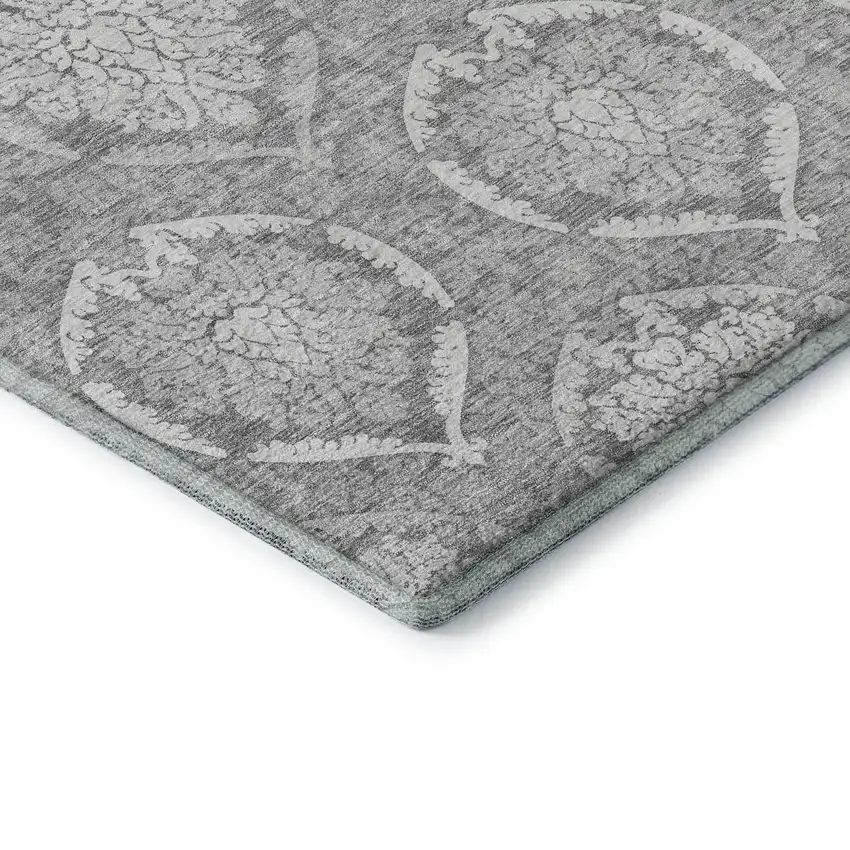 Gray And Silver Medallion Washable Area Rug With UV Protection Photo 8