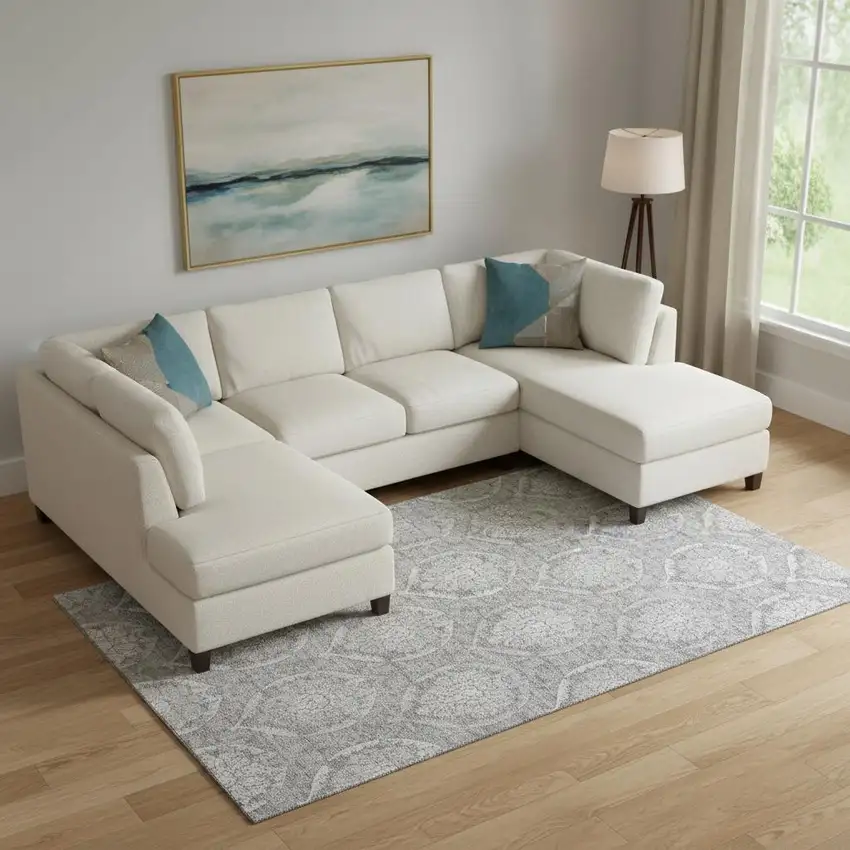 Gray And Silver Medallion Washable Area Rug With UV Protection Photo 1