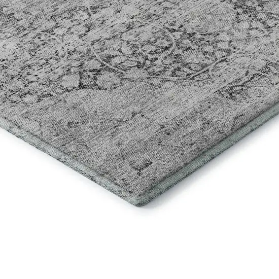 Gray And Silver Medallion Washable Area Rug With UV Protection Photo 6