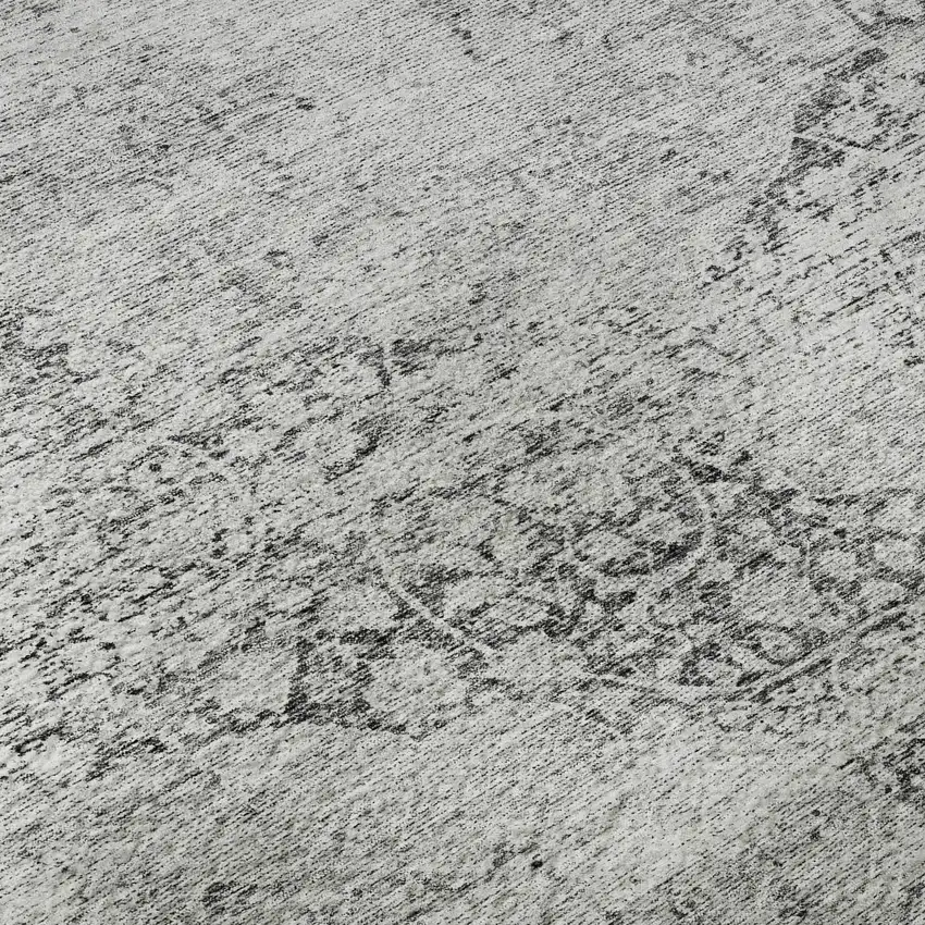 Gray And Silver Medallion Washable Area Rug With UV Protection Photo 9