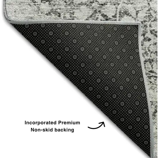 Gray And Silver Medallion Washable Area Rug With UV Protection Photo 6