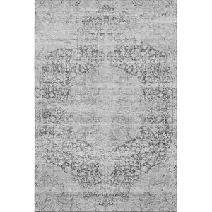 Photo of Gray And Silver Medallion Washable Area Rug With UV Protection