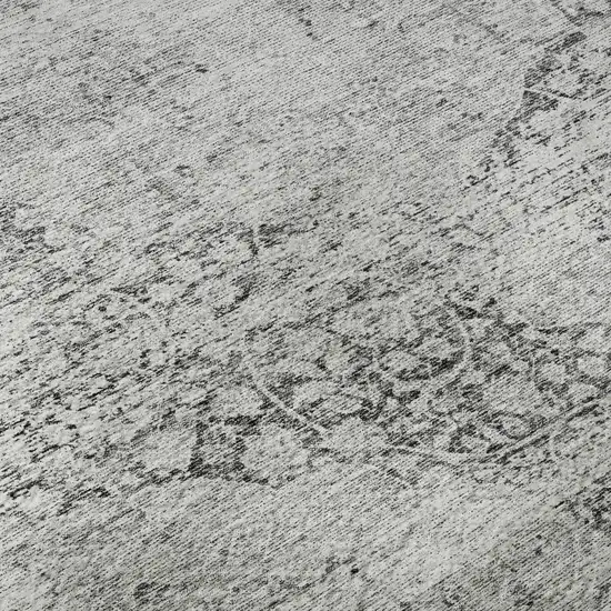 Gray And Silver Medallion Washable Area Rug With UV Protection Photo 9