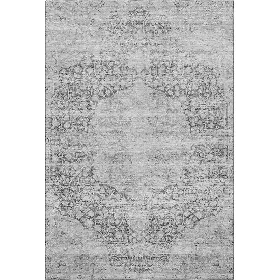 Gray And Silver Medallion Washable Area Rug With UV Protection Photo 3