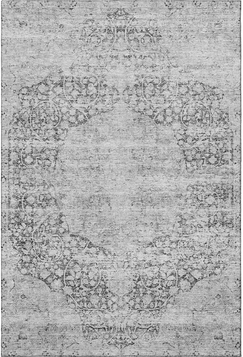 Gray And Silver Medallion Washable Area Rug With UV Protection Photo 3