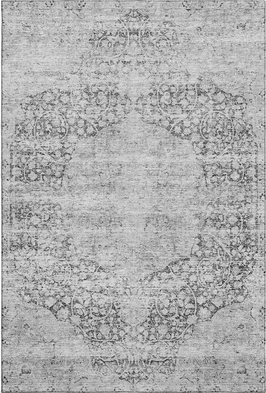 Gray And Silver Medallion Washable Area Rug With UV Protection Photo 1